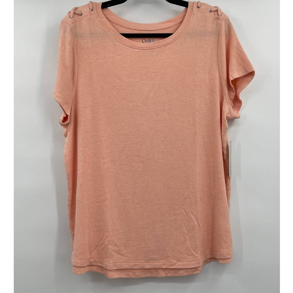 Croft & Barrow Light Peach Coral Relaxed Blouse T Shirt XL NEW Top